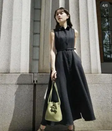 라우베블랑 벨트 장식 자카드 드레스