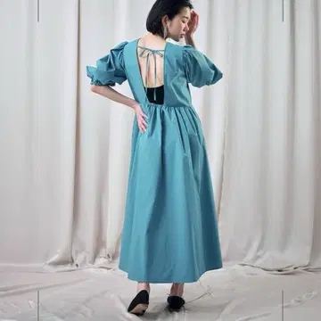 slobe habi 슬로브 타프타 자카드 드레스 터콰이즈 블루