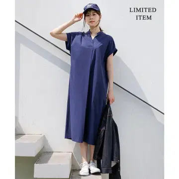 새상품급 스트레치 셔츠 원피스 ICB 넉넉한 M 네이비 롱 기장