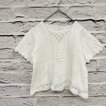 R4973 시스루 반팔 니트 스웨터 크루넥 숏 기장 화이트