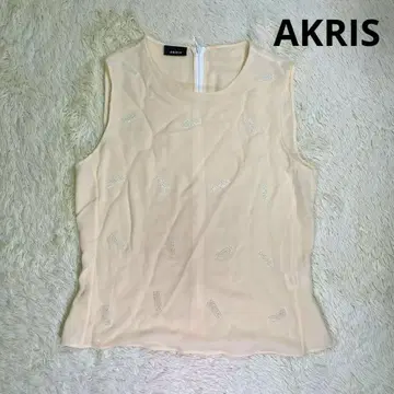 [새상품급] AKRIS 실크 100% 슬리브리스 셔츠 M 사이즈 베이지
