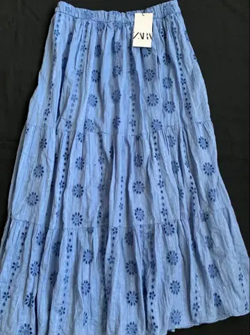 ZARA 면 레이스 3단 롱 스커트 미사용 택 포함