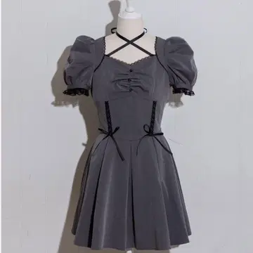 pium 코르셋 인형 미니 원피스 차콜