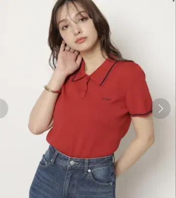 리랜드트루 mimi 자수 크롭 폴로 니트 빨간색