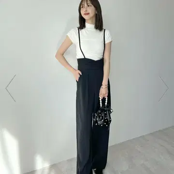 Futier land 하이웨스트 살로펫 슬림 레그 슬랙스 S 사이즈 블랙