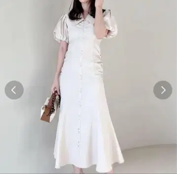 개더 디자인 머메이드 원피스 아이보리