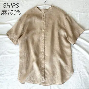 SHIPS 쉽스 텔레데란 린넨 밴드 카라 셔츠 린넨