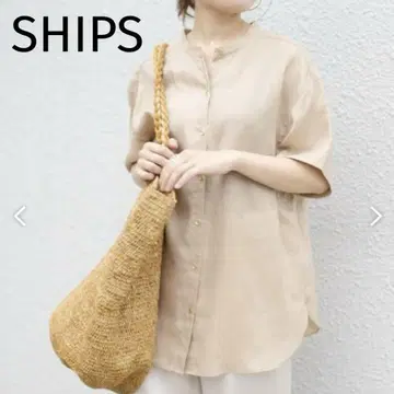 SHIPS 쉽스 텔레데란 린넨 밴드 카라 셔츠 린넨
