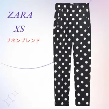 ZARA 자라 / 린넨 블렌드 하이 라이즈 도트 프린트 팬츠 작은 사이즈