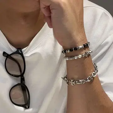 남성용 실버 팔찌 아메카지 스트릿 구제 의류 US 럭셔리