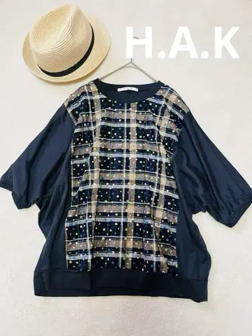 H.A.K 린넨 혼방 믹스 체크 무늬 티셔츠 루즈핏