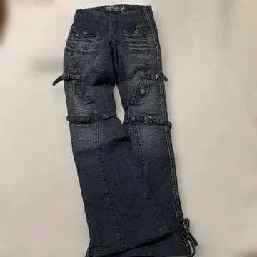 PARASUCO 다크 블루 플레어 데님 팬츠 사이드 스트랩 포함