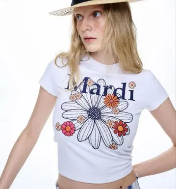 Mardi Mercredi 크롭 T셔츠 F 화이트 꽃무늬