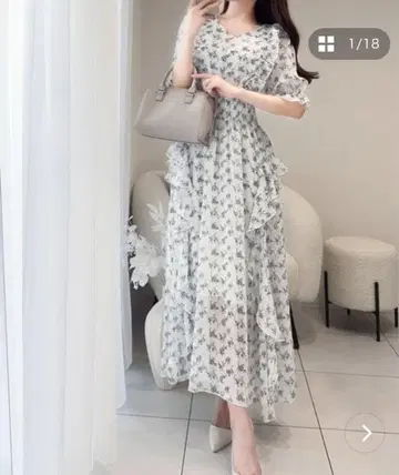 [ mily bilet ] 꽃무늬 프릴 롱 원피스