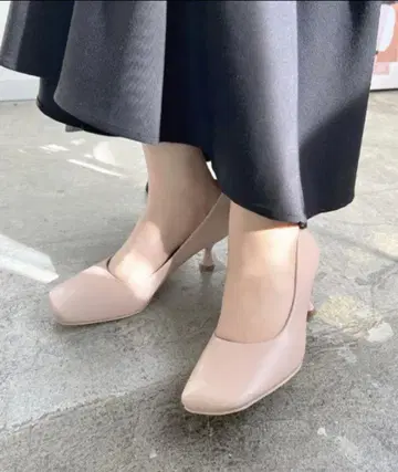 와이드 스퀘어토 펌프스(핑크 베이지)