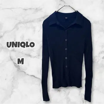 유니클로 메리노 리브 폴로 가디건 긴팔 (M) 네이비 타이트