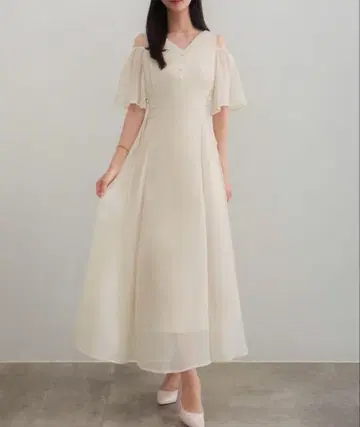 CENEA 2way V넥 시어 코르셋 원피스 아이보리 L 사이즈