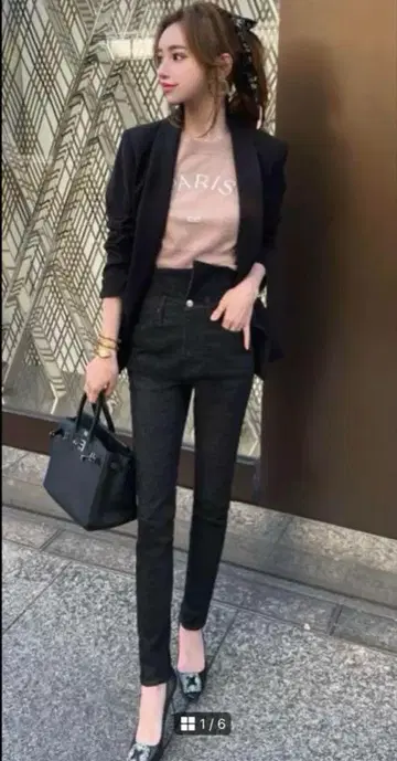 COCOTE 하이웨스트 스키니 데님 블랙