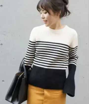 Spick & Span 패널 리브 보더 풀오버 새상품급 울 혼방