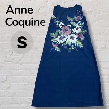 Anne Coquine 꽃과 나비 패턴 네이비 슬리브리스 롱 원피스 S