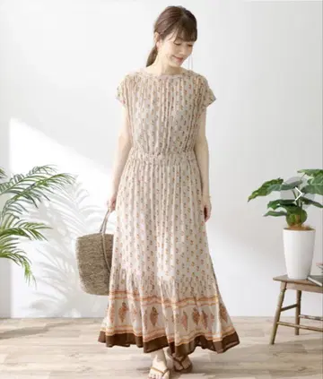 어반 리서치 써니 라벨 반팔 원피스 베이지 면