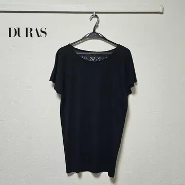 DURAS 듀라스 백 레이스 티셔츠 미니 원피스 블랙