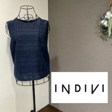 인디비 INDIVI 슬리브리스 블라우스 상의 체크