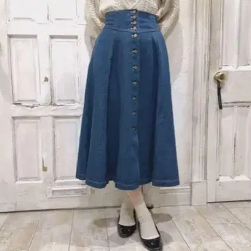 fint 백 레이스업 데님 롱 스커트 하이 웨스트