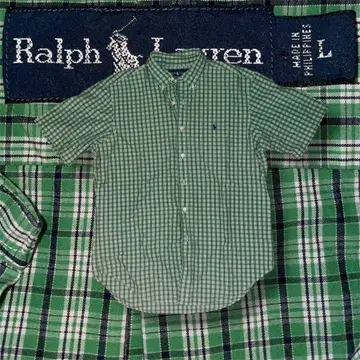 [90s] Ralph Lauren 그린 체크 반팔 셔츠 L