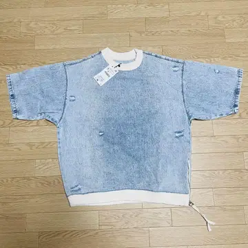ZARA 자라 데미지 데님 풀오버 티셔츠 반팔 오버 사이즈 새상품