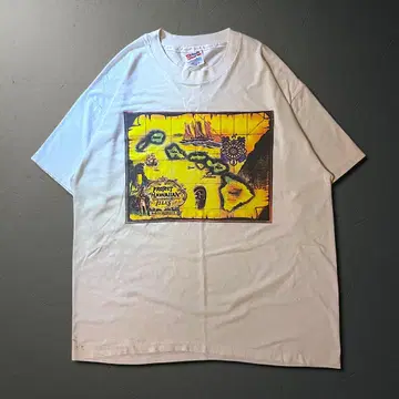 90s Hanes 헤인즈 티셔츠 USA 지도 프린트 싱글 스티치