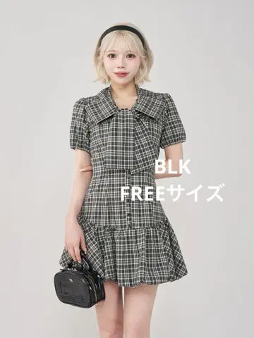 darich 다리치 빅 리본 벌룬 체크 미니 원피스