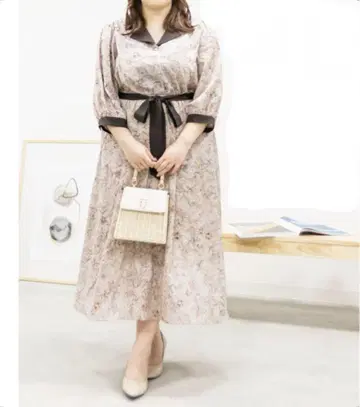 쿠레트 배색 카이킨 꽃무늬 긴팔 셔츠 원피스 3L