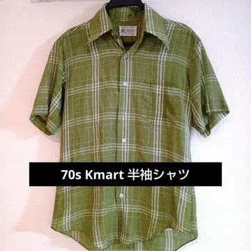 70s Kmart 그린 컬러 체크 무늬 반팔 셔츠
