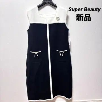 [택 포함 새상품] 슈퍼뷰티 리본 비쥬 슬리브리스 원피스 40