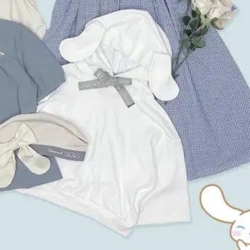 핀토 산리오 시나모롤 콜라보 귀가 달린 후드 반팔 후드티 화이트