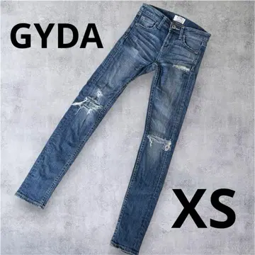 GYDA 제이다 스키니 데님 팬츠 데미지 XS 청바지 블루