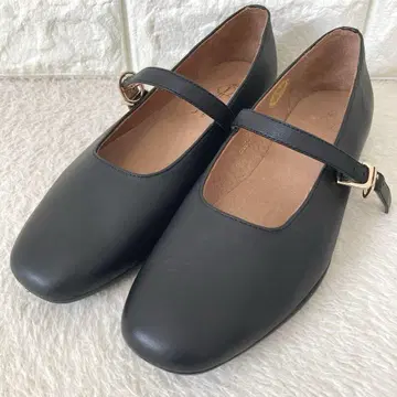미사용에 가까운 키다리 아저씨 플랫 슈즈 가죽 천연 가죽 블랙 23cm