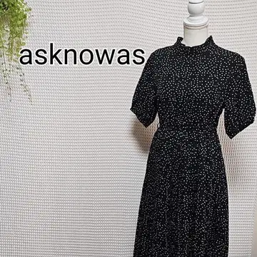 asknowas 흑백 도트 반팔 종아리 기장 플리츠 원피스
