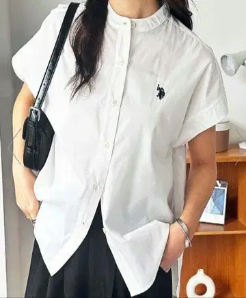 U.S. POLO ASSN. 반팔 셔츠 화이트 프렌치 슬리브 셔츠 M