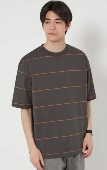 코튼 보더 크루넥 티셔츠