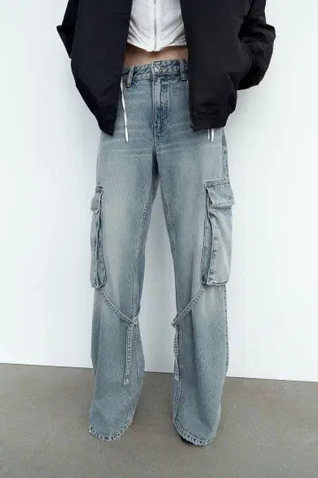자라 미드라이즈 카고 워크 플레어 데님 팬츠 청바지 ZARA