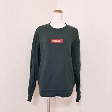 MILKFED 긴팔 풀오버 트레이닝복 로고 맨투맨 그린 (S)