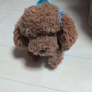 브라운 봉제 인형 스카이블루 후드 부착