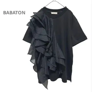 BABATON 언밸런스 프릴 티셔츠 반팔 예쁜 블랙 슬릿