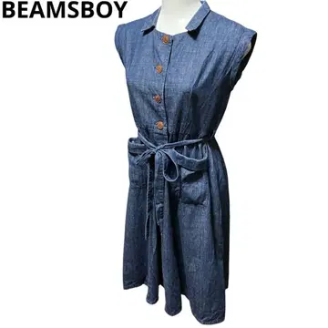 BEAMSBOY 프렌치 슬리브 데님 원피스 리본 벨트