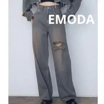 EMODA 포인트 크러쉬 와이드 청바지