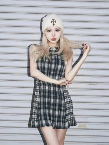 darich 다리치 체크 콤비 미니 원피스