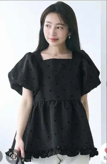 coca 플로키 도트 블라우스 블랙 도트 블라우스