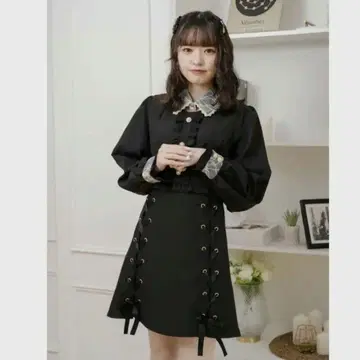 ROJITA 로지타 레이스 옷깃 블랙 긴팔 원피스 레이스업 F